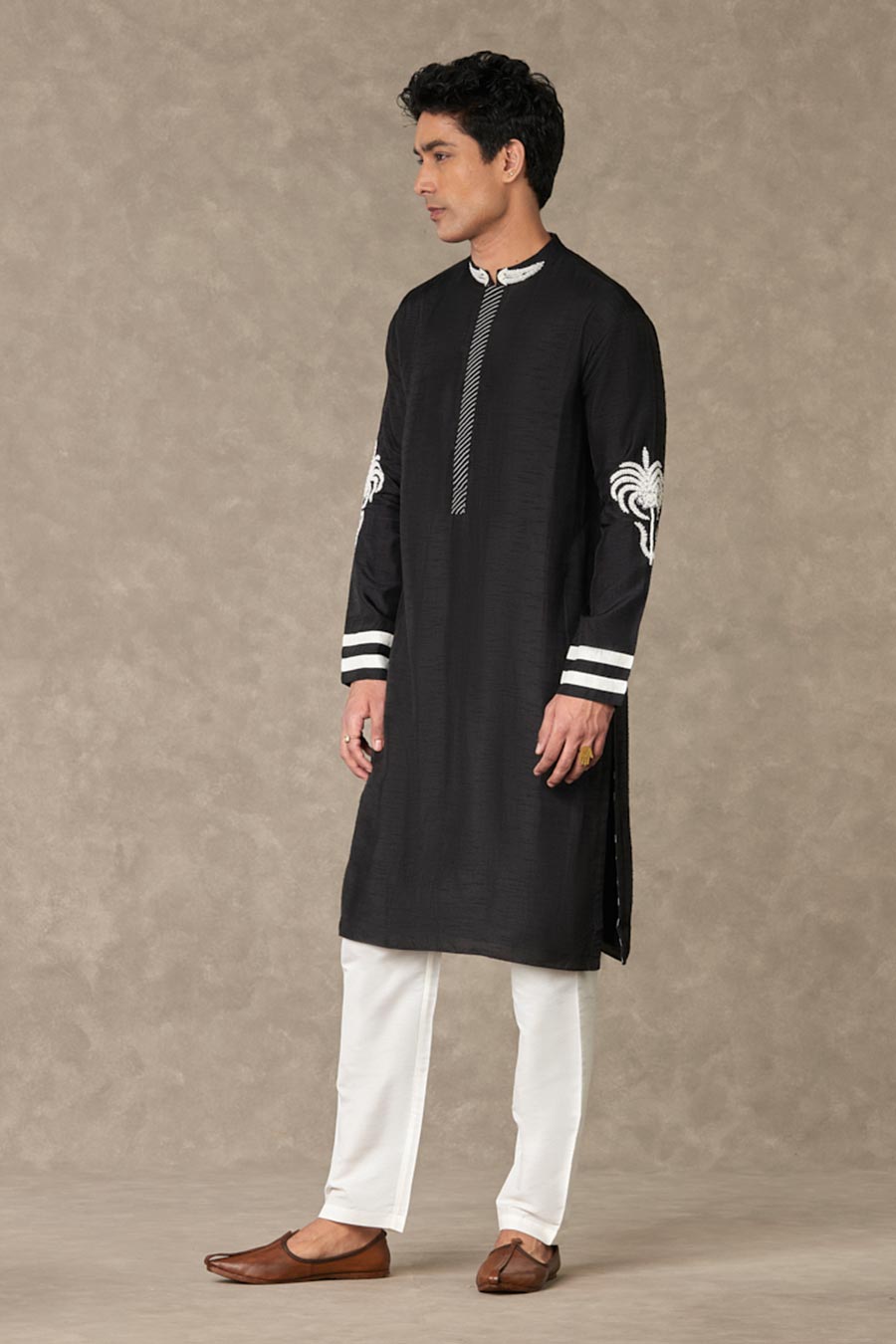 Black Shajara Embroidered Kurta Set