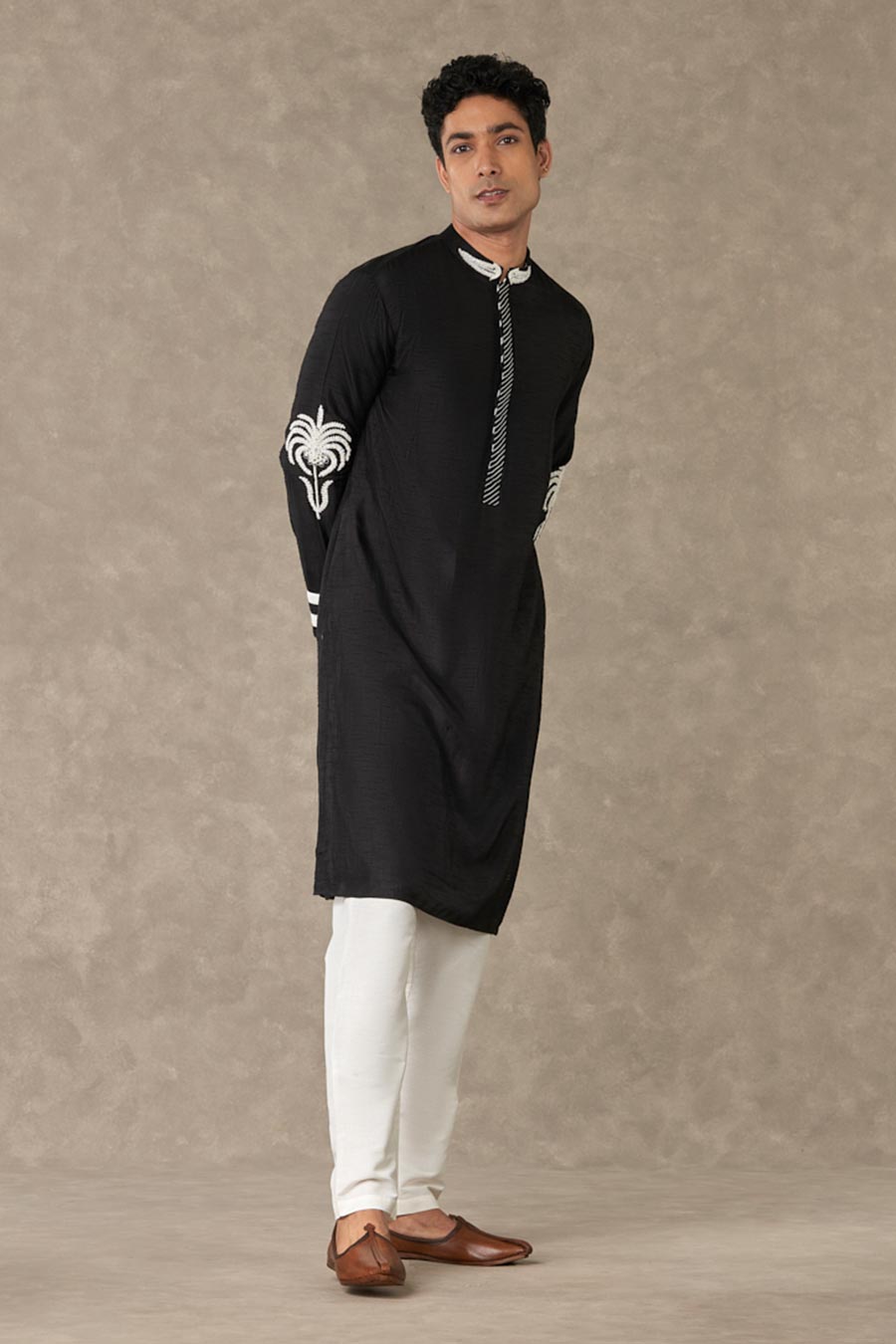 Black Shajara Embroidered Kurta Set