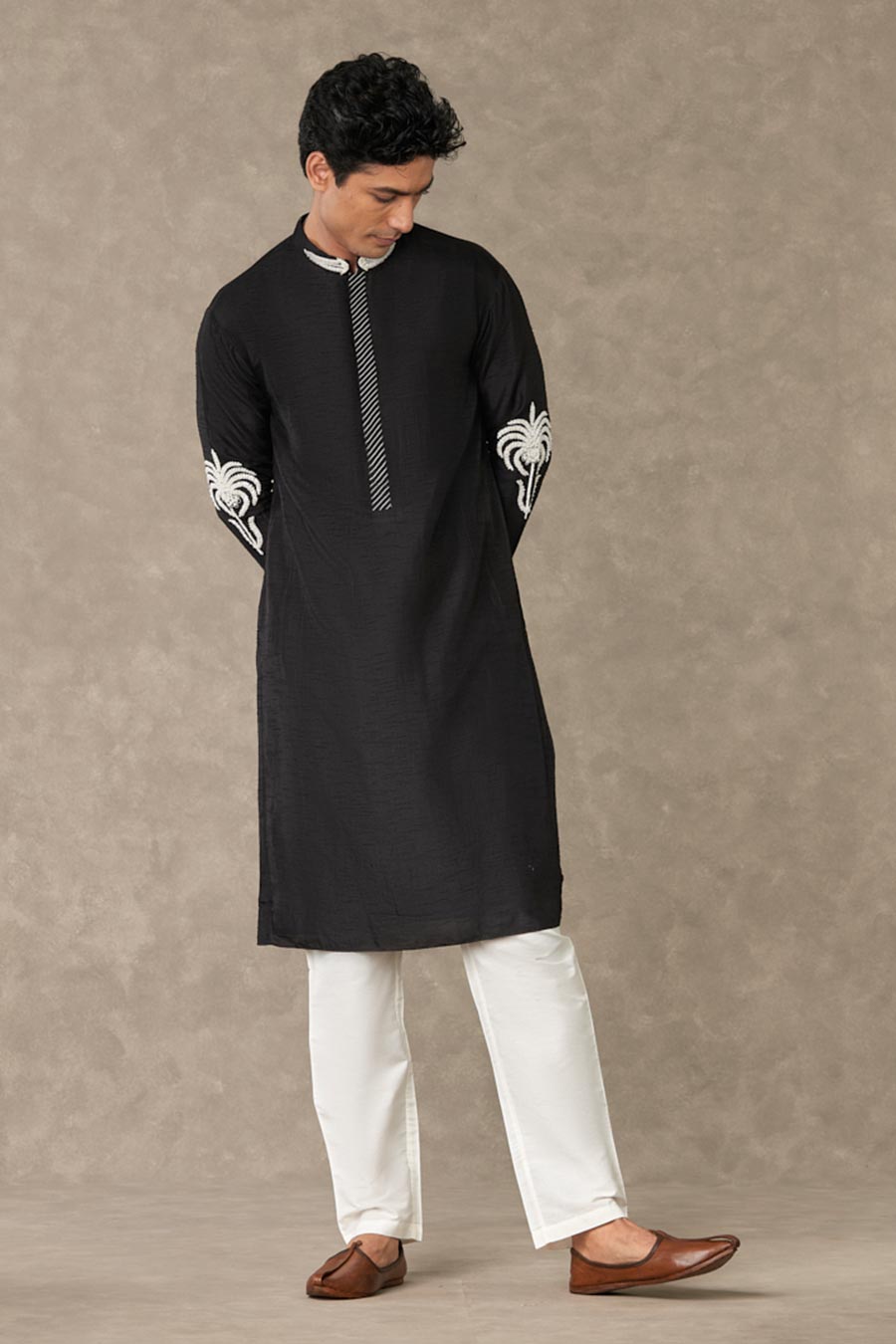 Black Shajara Embroidered Kurta Set