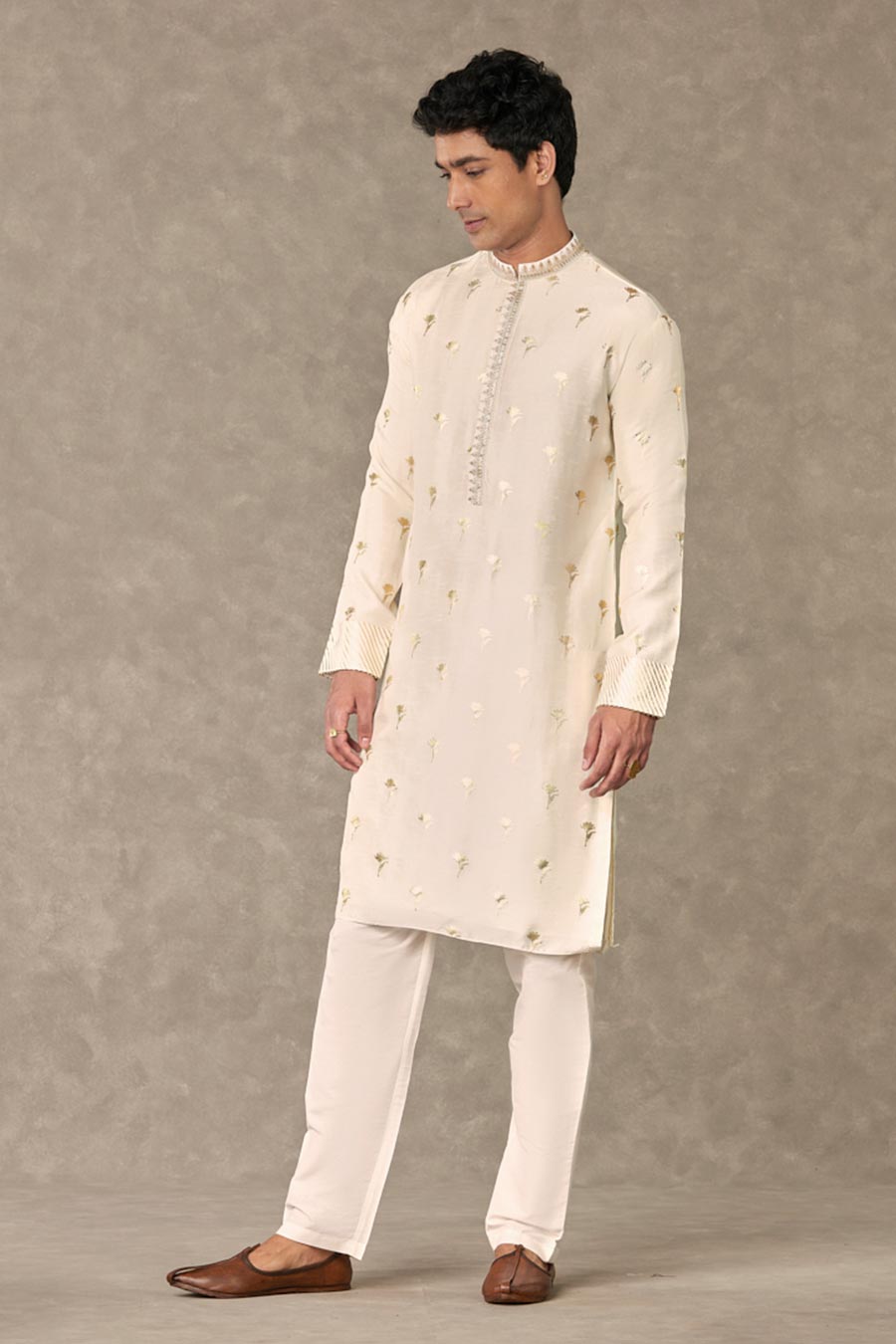 Ivory Wine Garden Print Embroidered Kurta Set