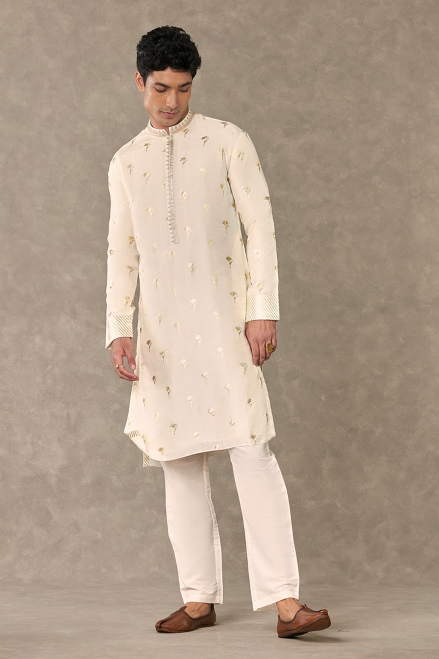 Ivory Wine Garden Print Embroidered Kurta Set