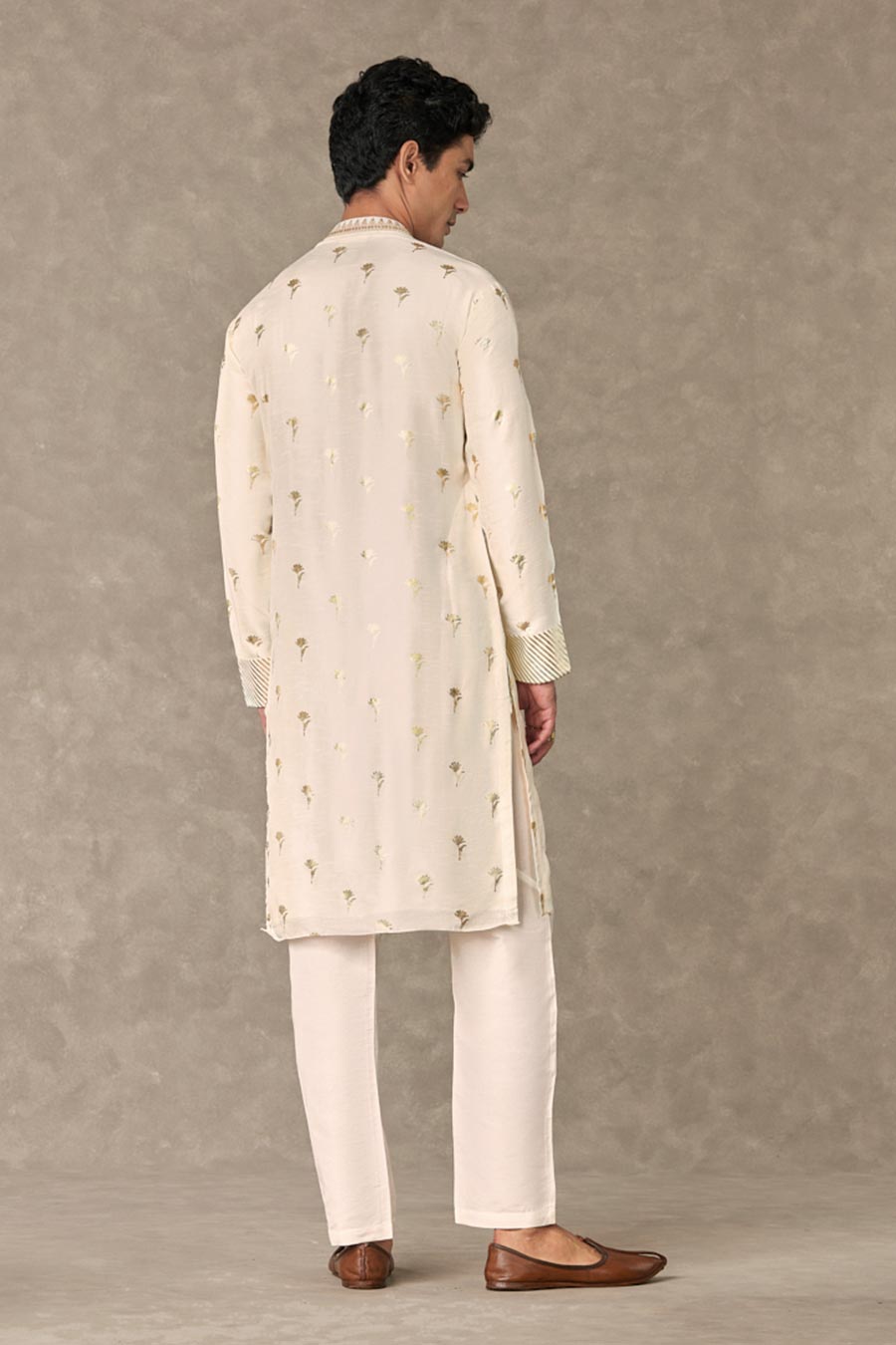 Ivory Wine Garden Print Embroidered Kurta Set