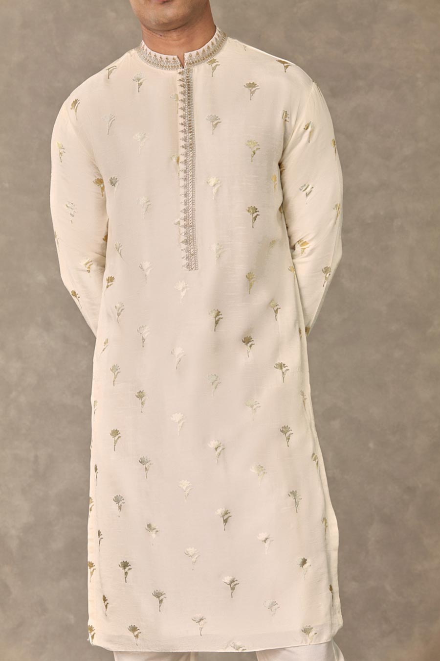 Ivory Wine Garden Print Embroidered Kurta Set