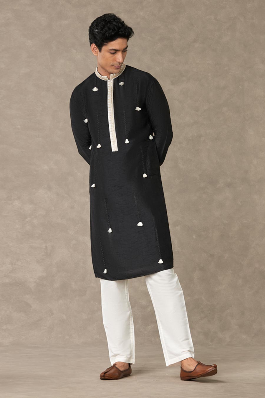 Black Tassel Embroidered Kurta