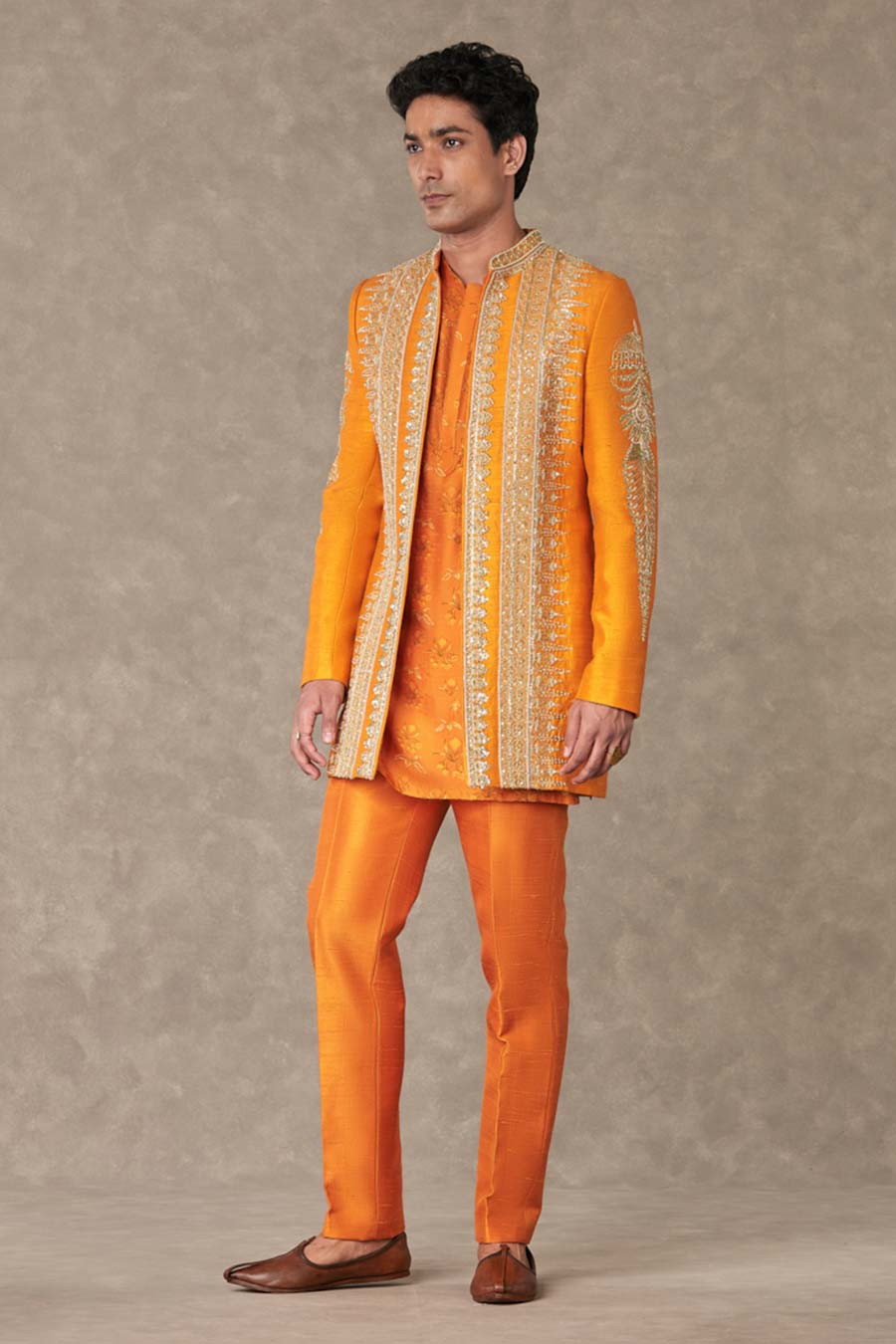 Rust Narangi Print Embroidered Kurta Set with Jacket