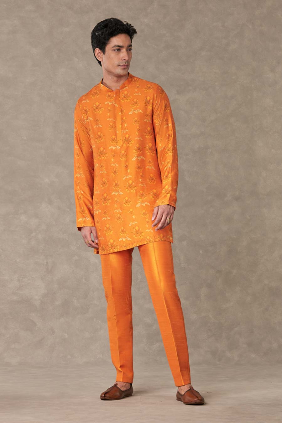 Rust Narangi Print Embroidered Kurta Set