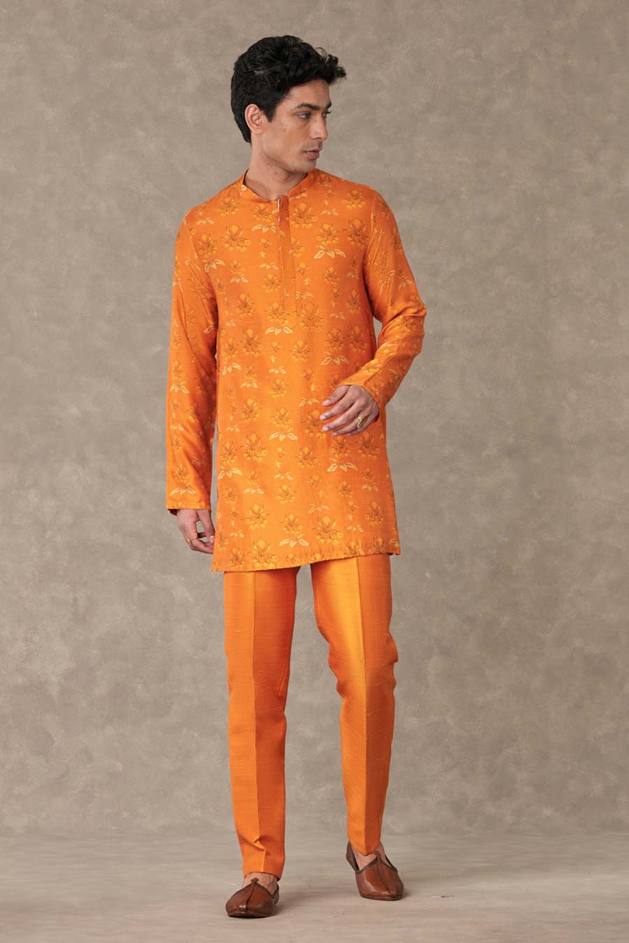 Rust Narangi Print Embroidered Kurta