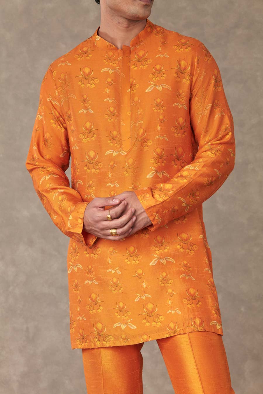 Rust Narangi Print Embroidered Kurta