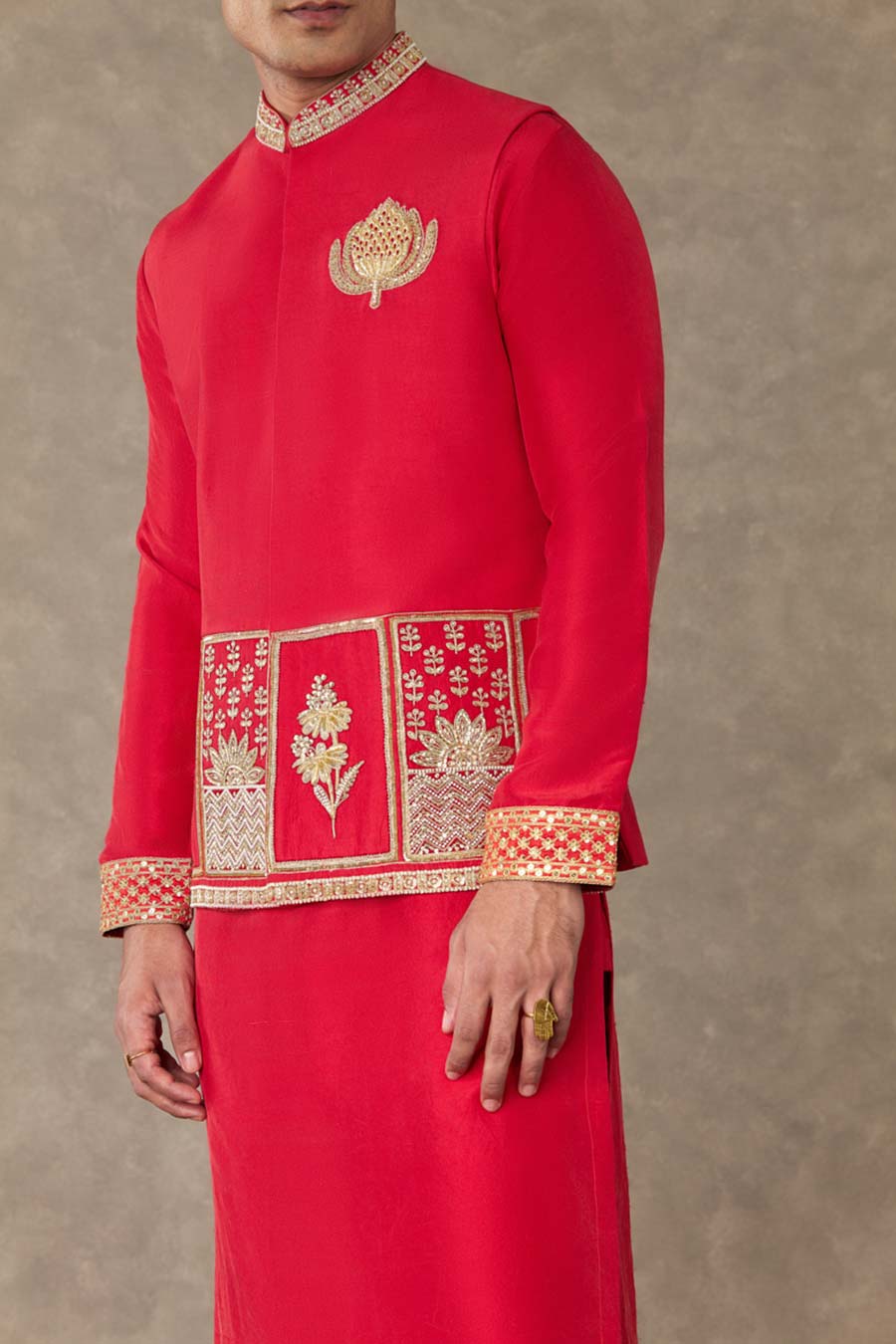 Red Anar Embroidered Bandi Jacket