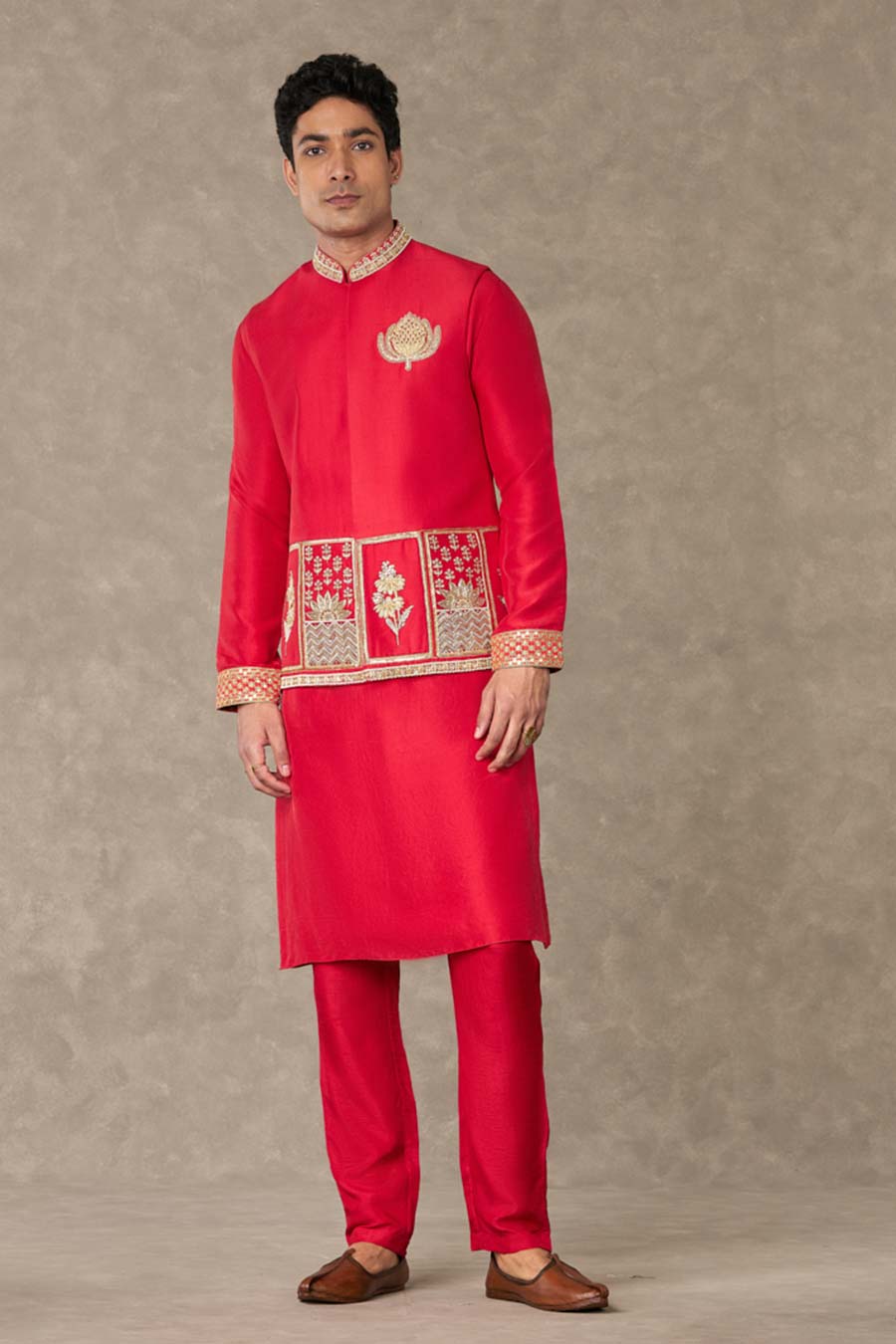 Red Anar Embroidered Kurta Set with Jacket
