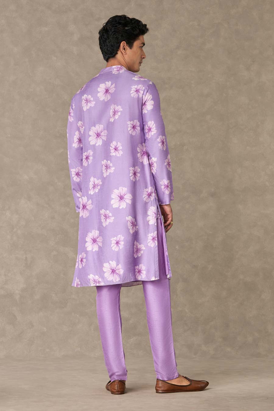 Lilac Parijat Print Embroidered Kurta