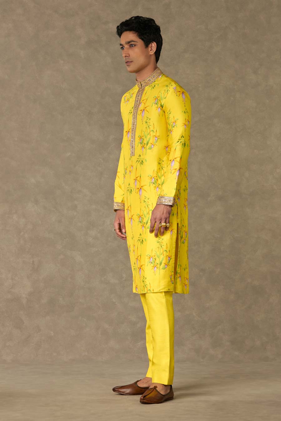 Lemon Yellow Juhi Print Embroidered Kurta Set