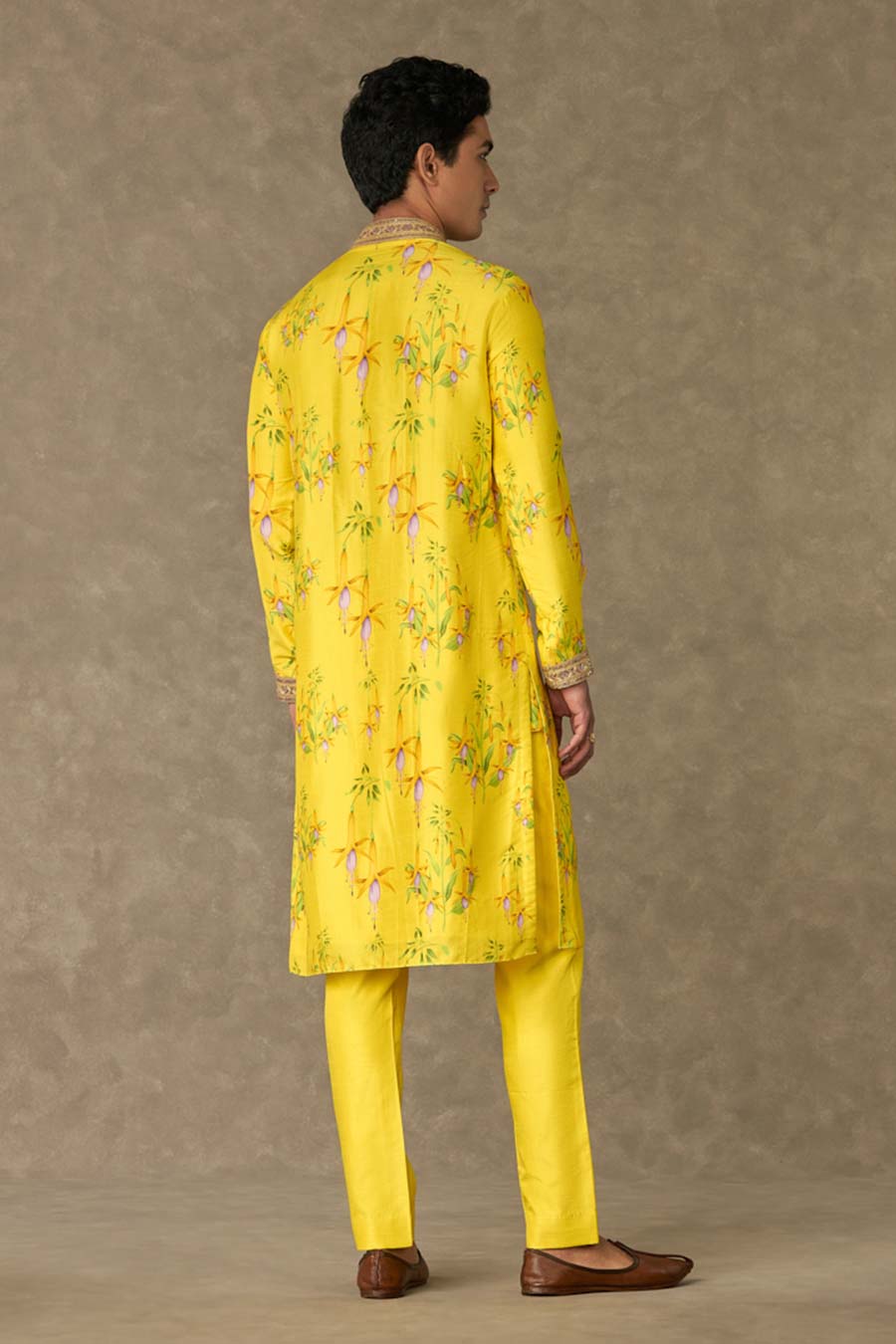 Lemon Yellow Juhi Print Embroidered Kurta Set