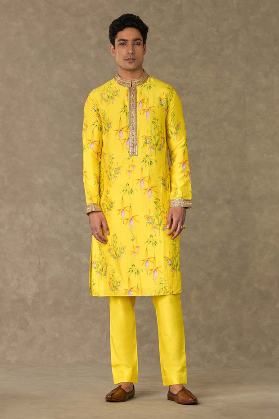 Lemon Yellow Juhi Print Embroidered Kurta Set