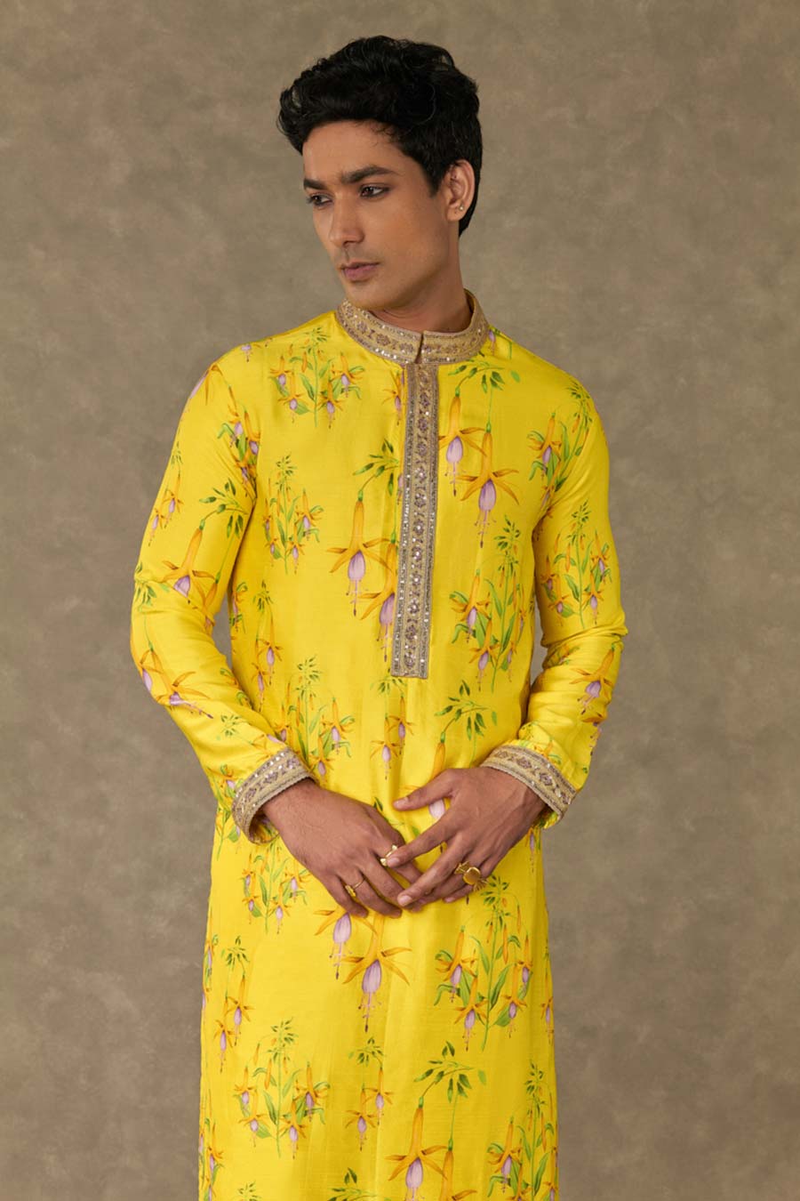 Lemon Yellow Juhi Print Embroidered Kurta Set