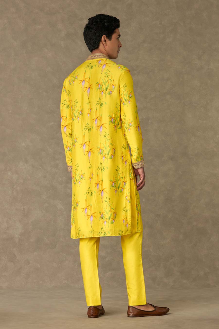 Lemon Yellow Juhi Print Embroidered Kurta