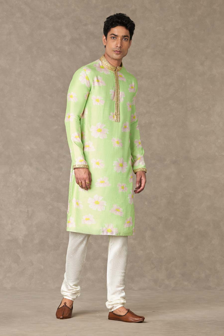 Mint Parijat Print Embroidered Kurta