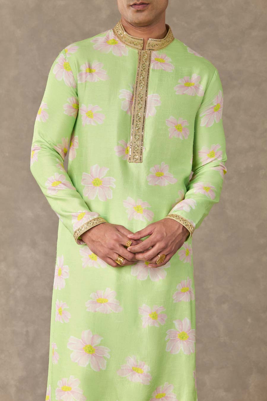 Mint Parijat Print Embroidered Kurta