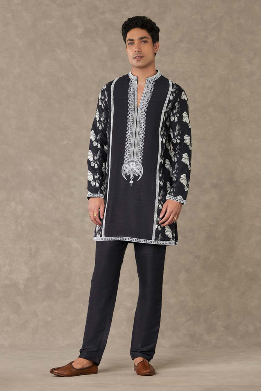 Black Chaand Print Embroidered Kurta Set