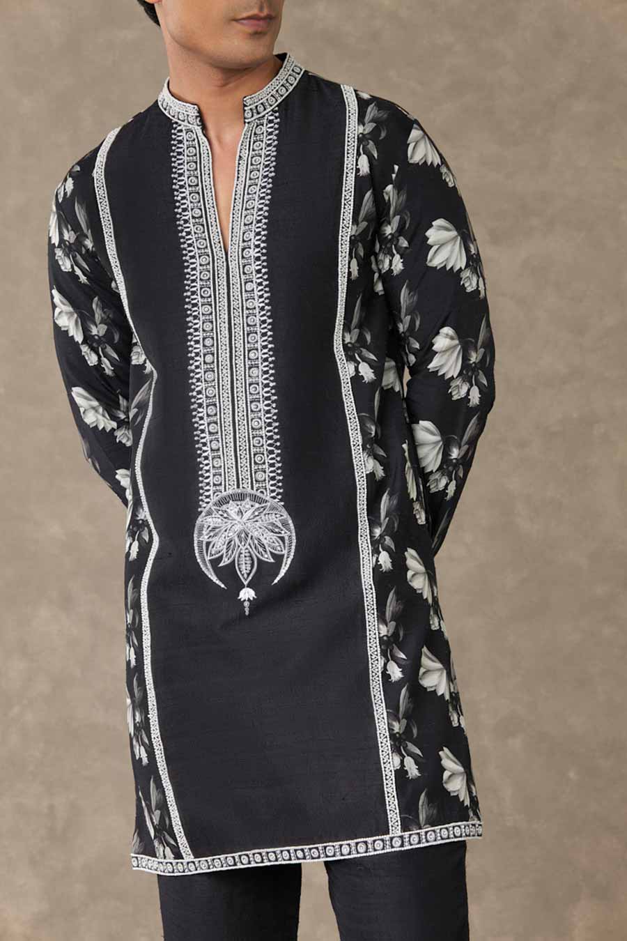 Black Chaand Print Embroidered Kurta Set