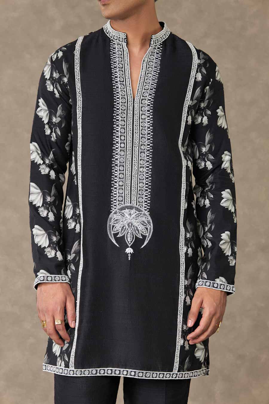 Black Chaand Print Embroidered Kurta Set