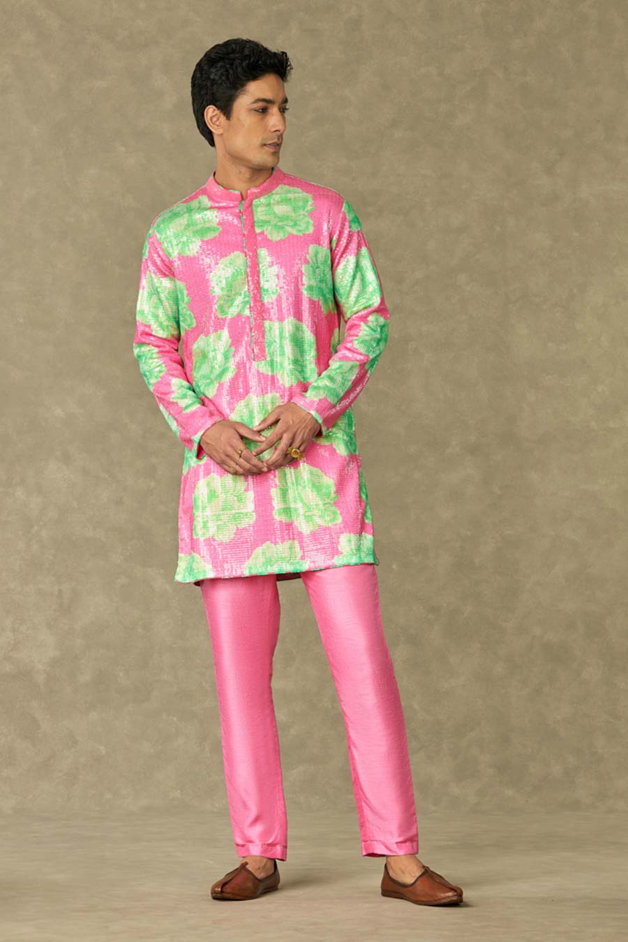 Pink Nurvi Print Embroidered kurta