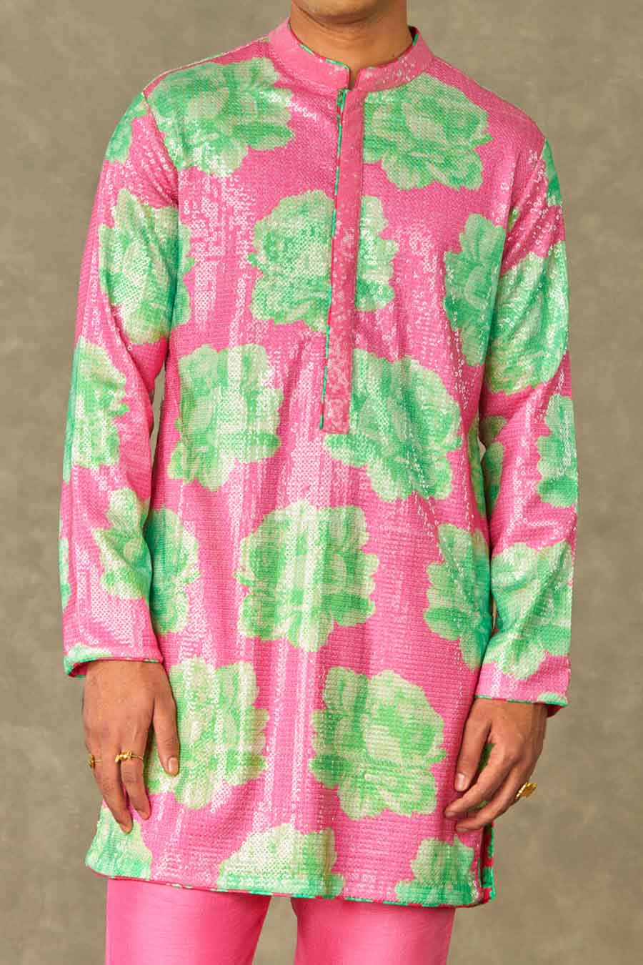 Pink Nurvi Print Embroidered kurta