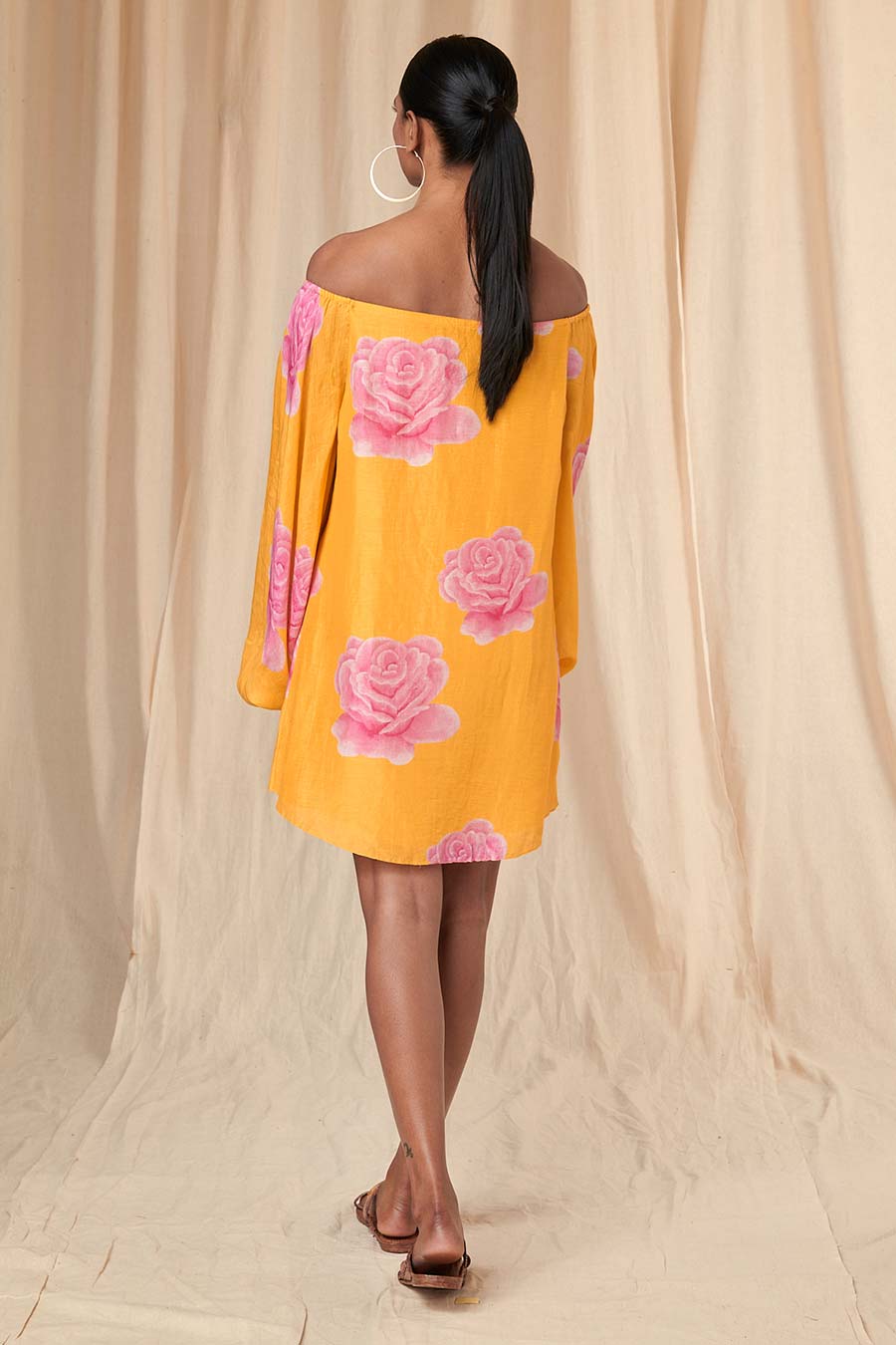 Yellow Rosy Off-Shoulder Short Dress