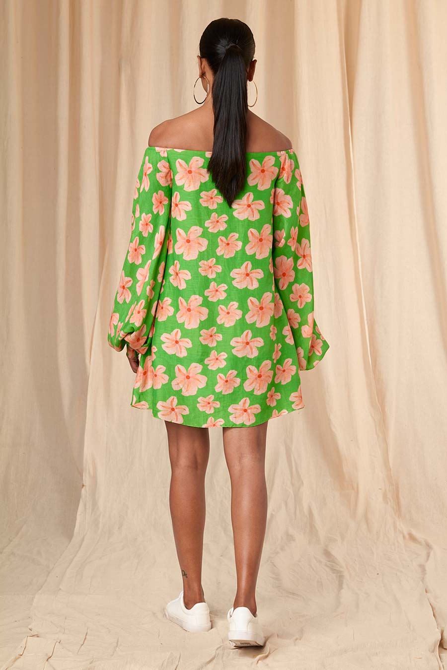 Green Flower Passion Off-Shoulder Short Dress