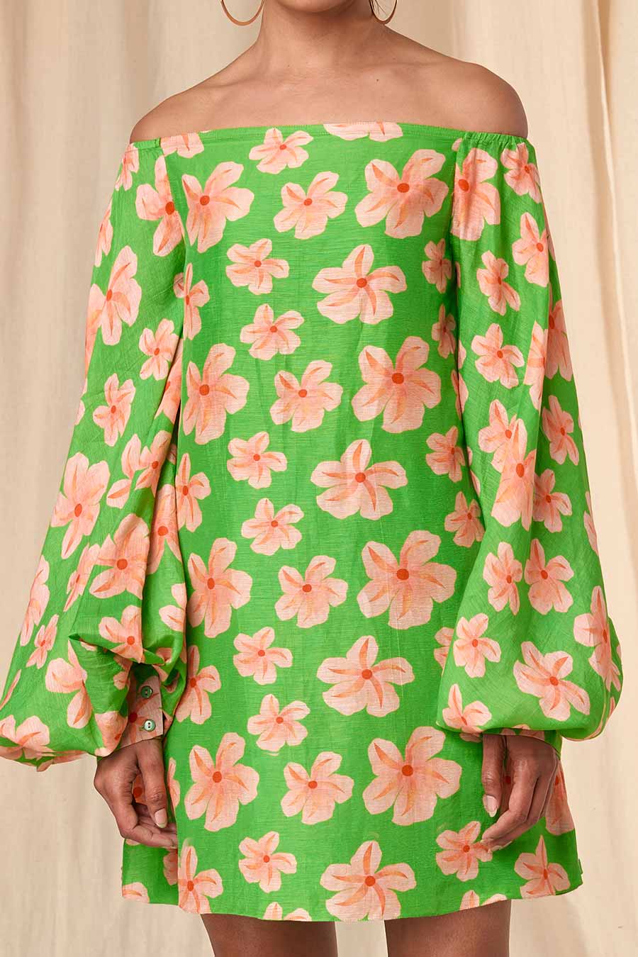 Green Flower Passion Off-Shoulder Short Dress