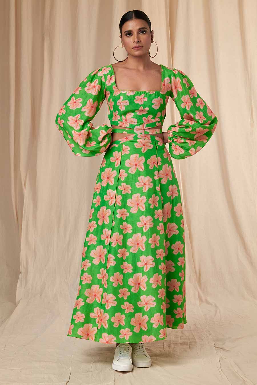 Green Flower Passion Cut-Out Dress