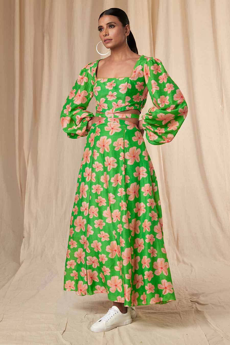 Green Flower Passion Cut-Out Dress