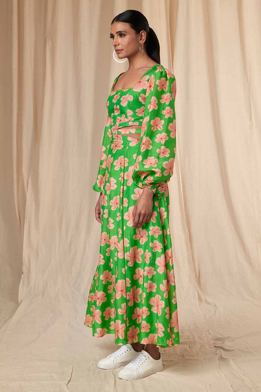 Green Flower Passion Cut-Out Dress