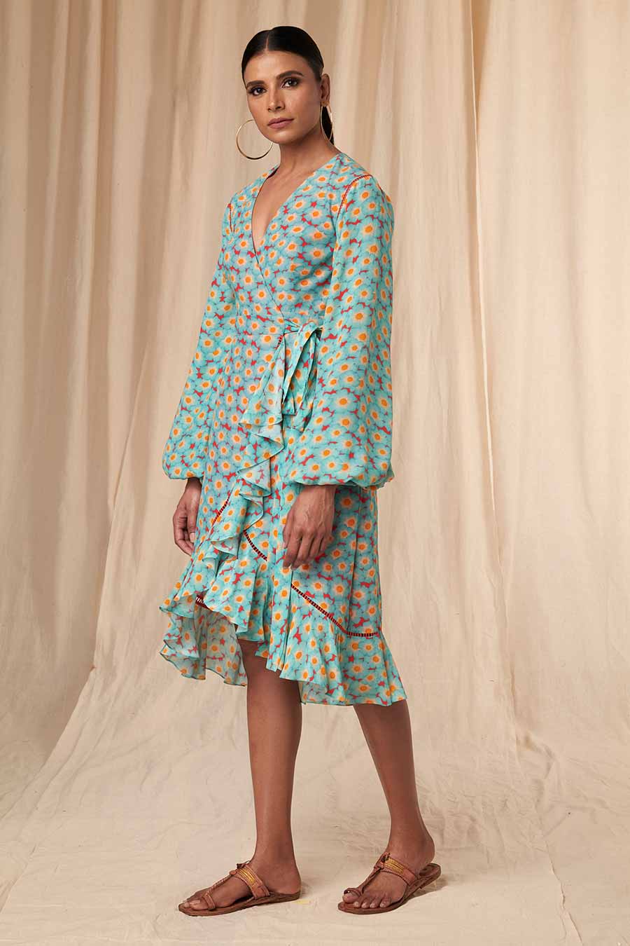Sea Green Sunshine Daisies Wrap Dress