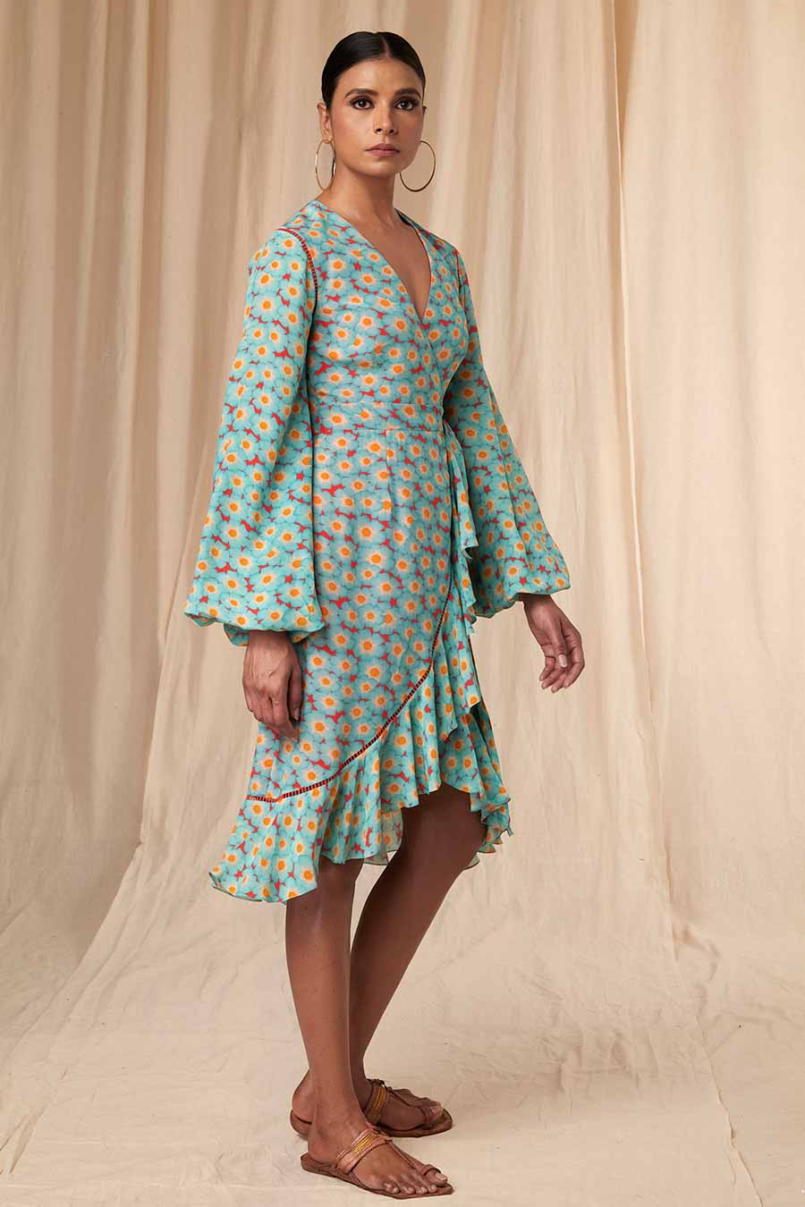 Sea Green Sunshine Daisies Wrap Dress