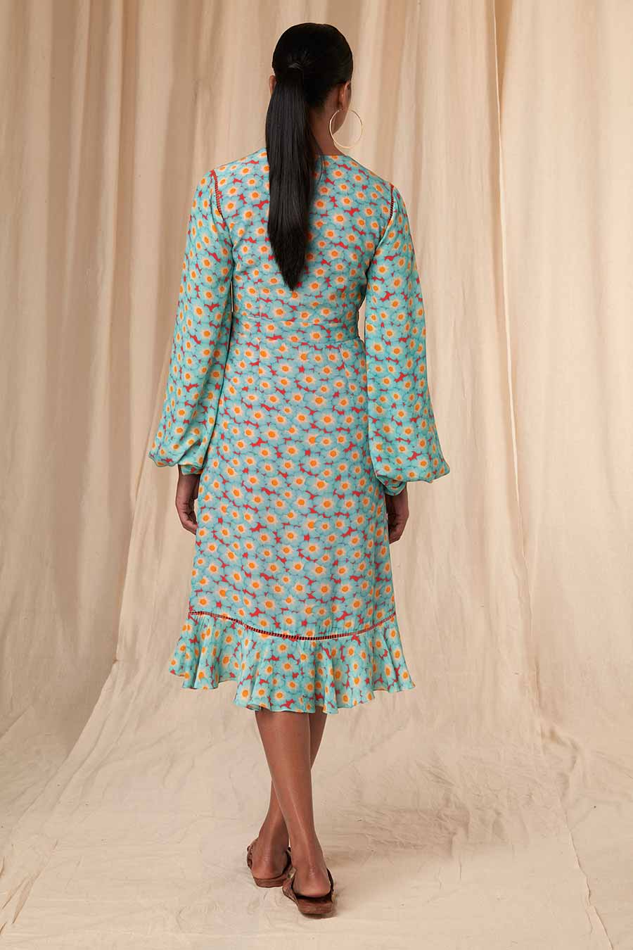 Sea Green Sunshine Daisies Wrap Dress