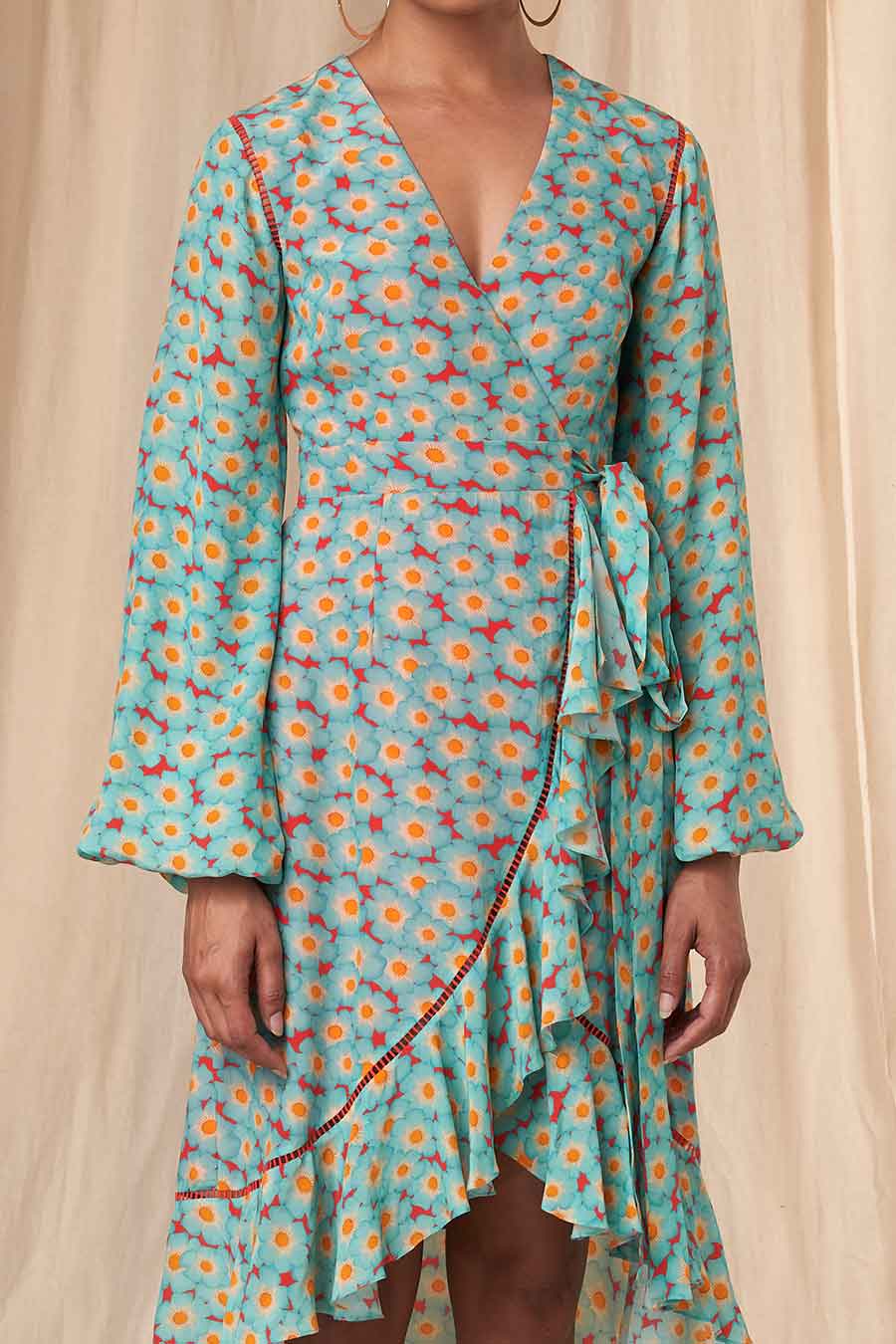 Sea Green Sunshine Daisies Wrap Dress