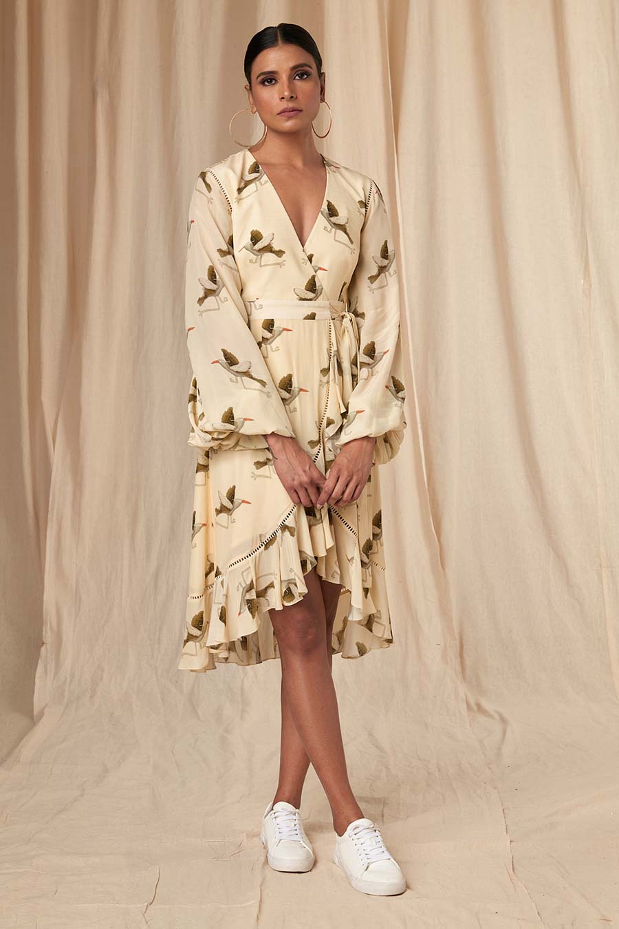 Ivory Gold Finch Wrap Dress
