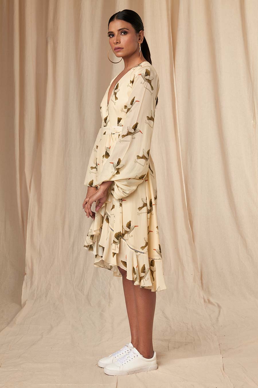 Ivory Gold Finch Wrap Dress