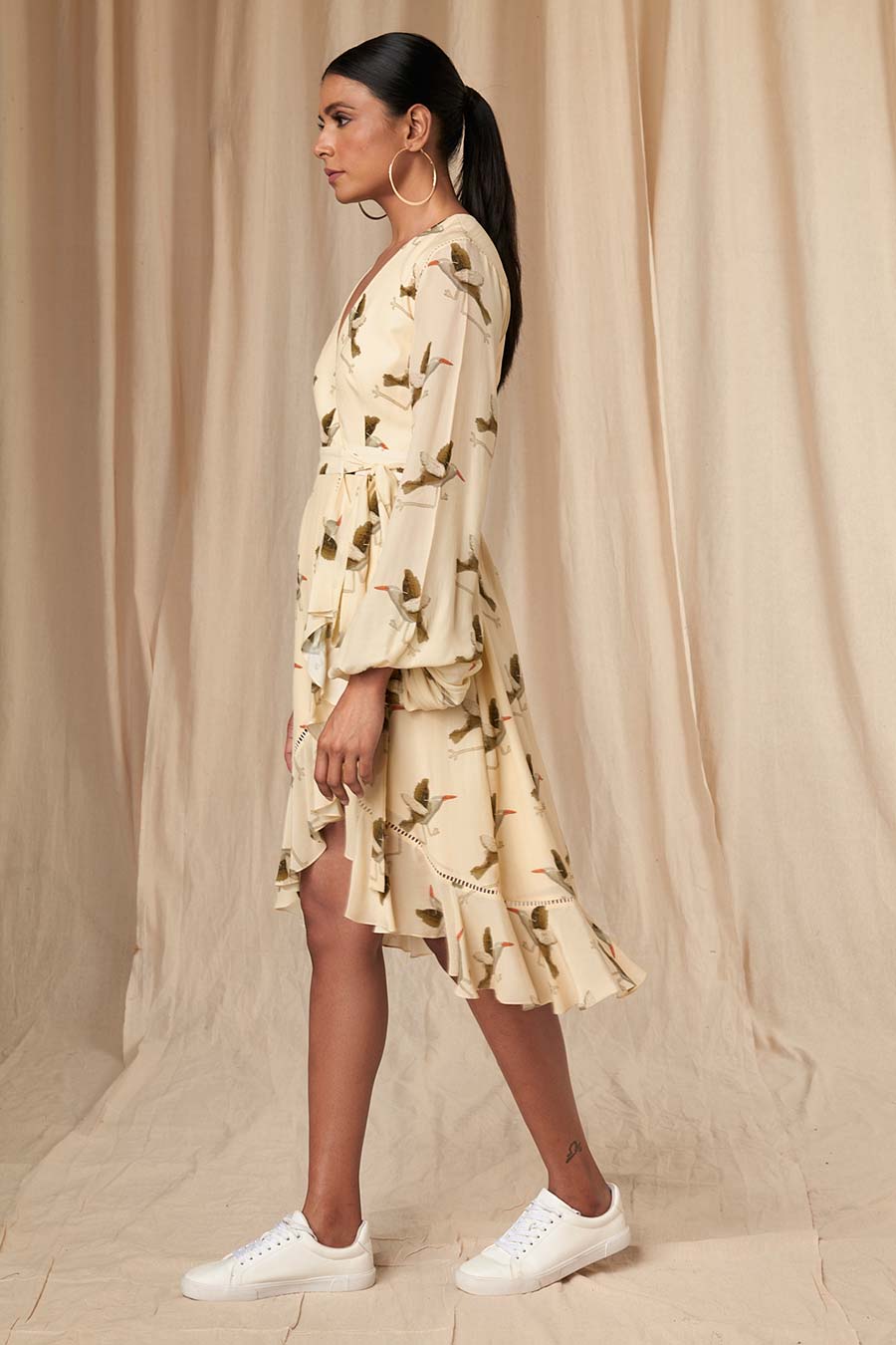 Ivory Gold Finch Wrap Dress