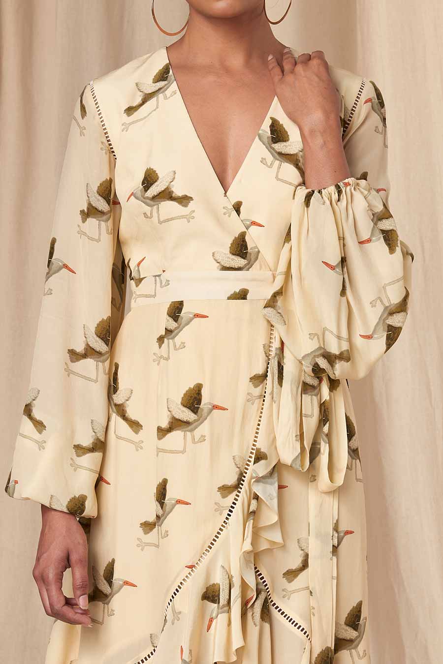 Ivory Gold Finch Wrap Dress