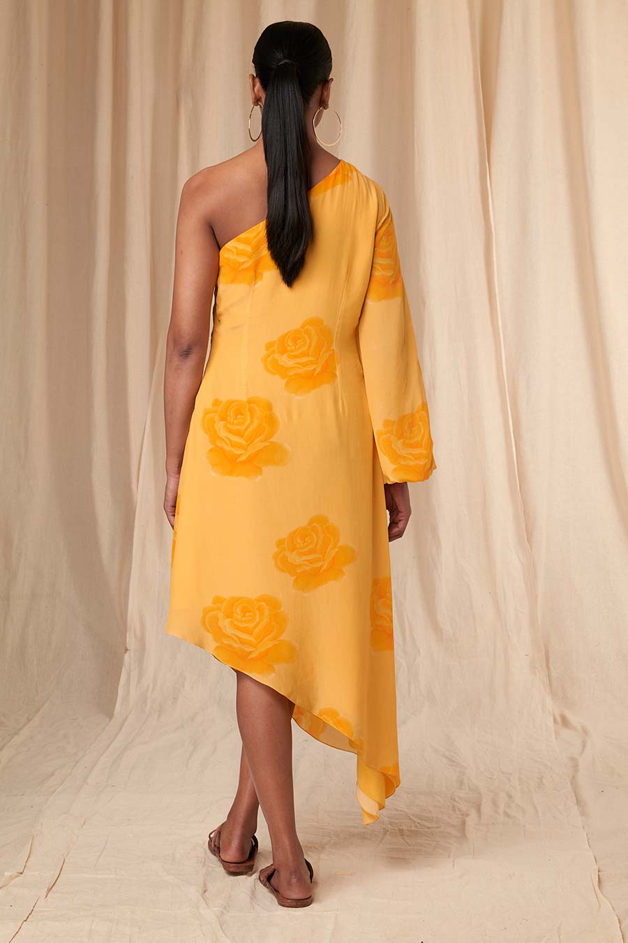 Yellow Rosy One-Shoulder Dress
