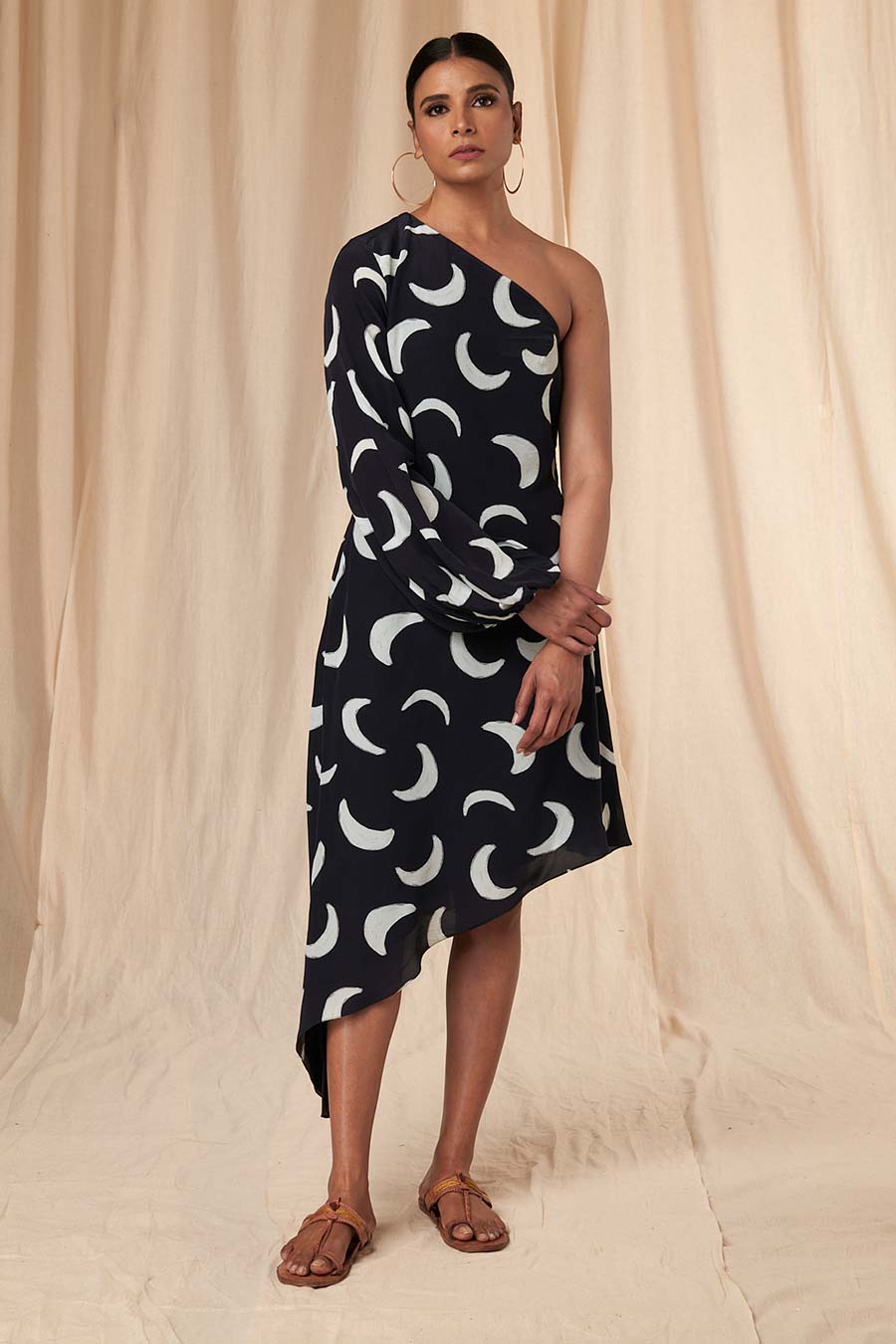 Black Mooncrest One-Shoulder Dress