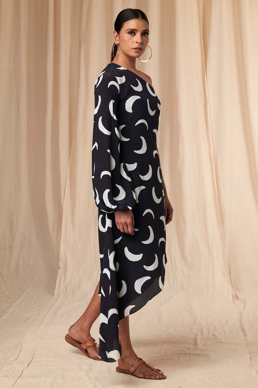Black Mooncrest One-Shoulder Dress