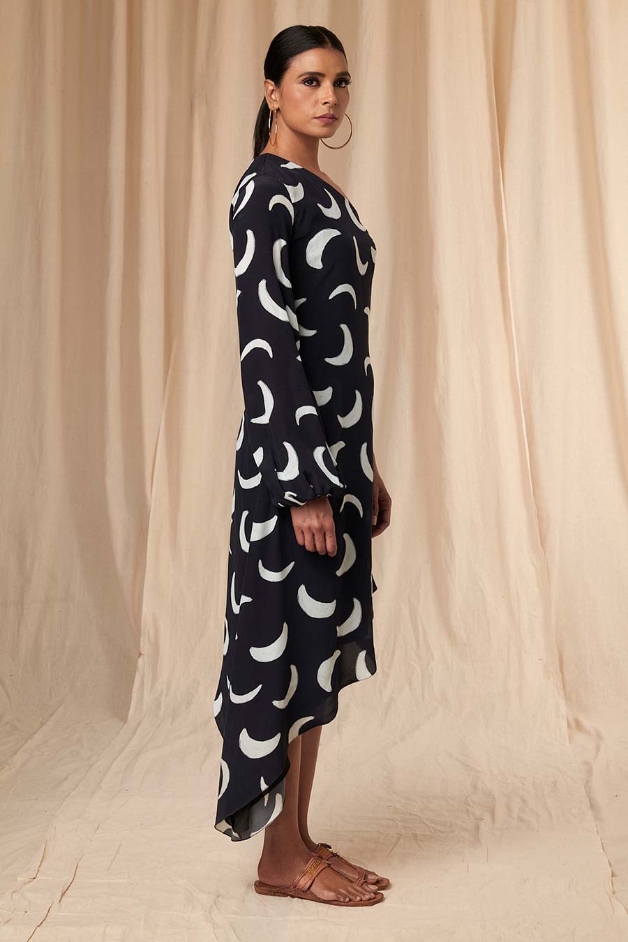 Black Mooncrest One-Shoulder Dress
