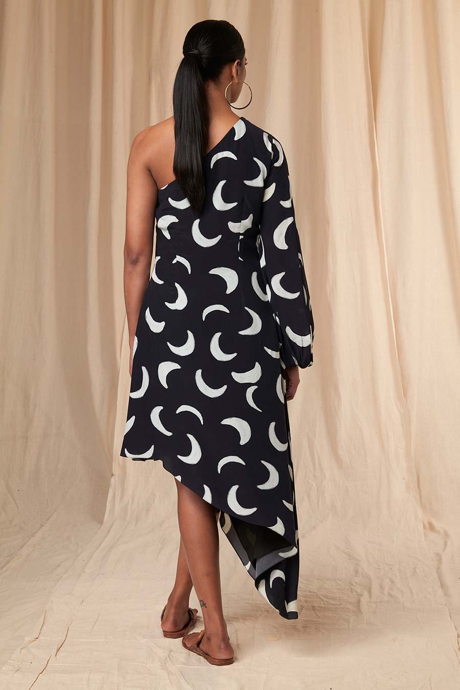 Black Mooncrest One-Shoulder Dress