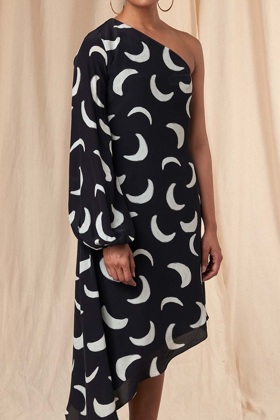 Black Mooncrest One-Shoulder Dress
