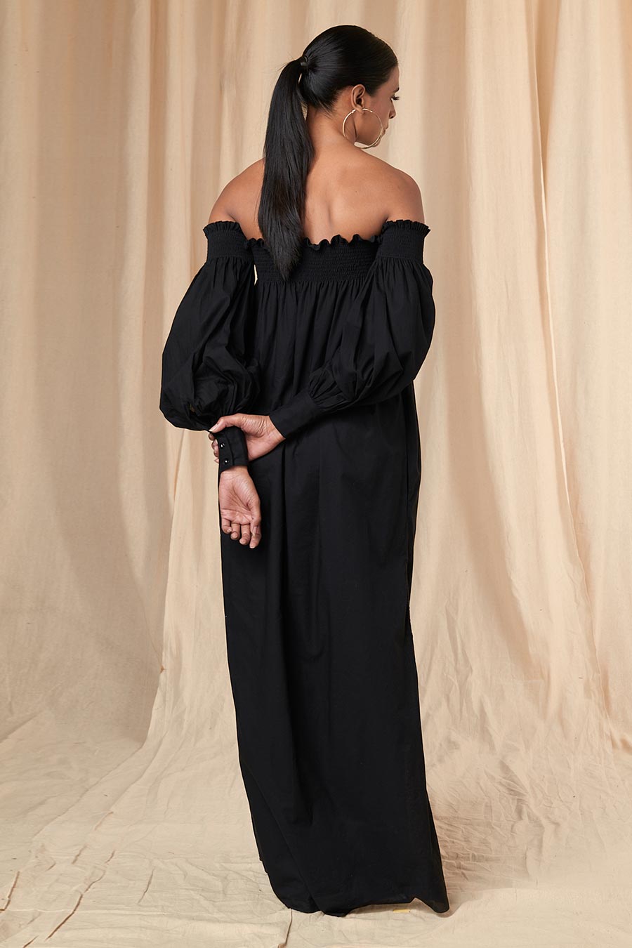 Black Slogan Print Off-Shoulder Dress