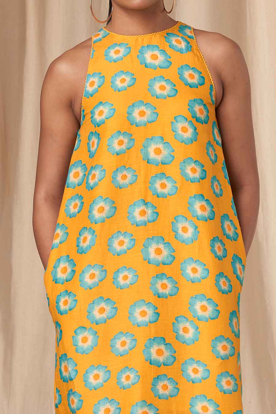 Yellow Crazy Daizy Halter Neck Short Dress