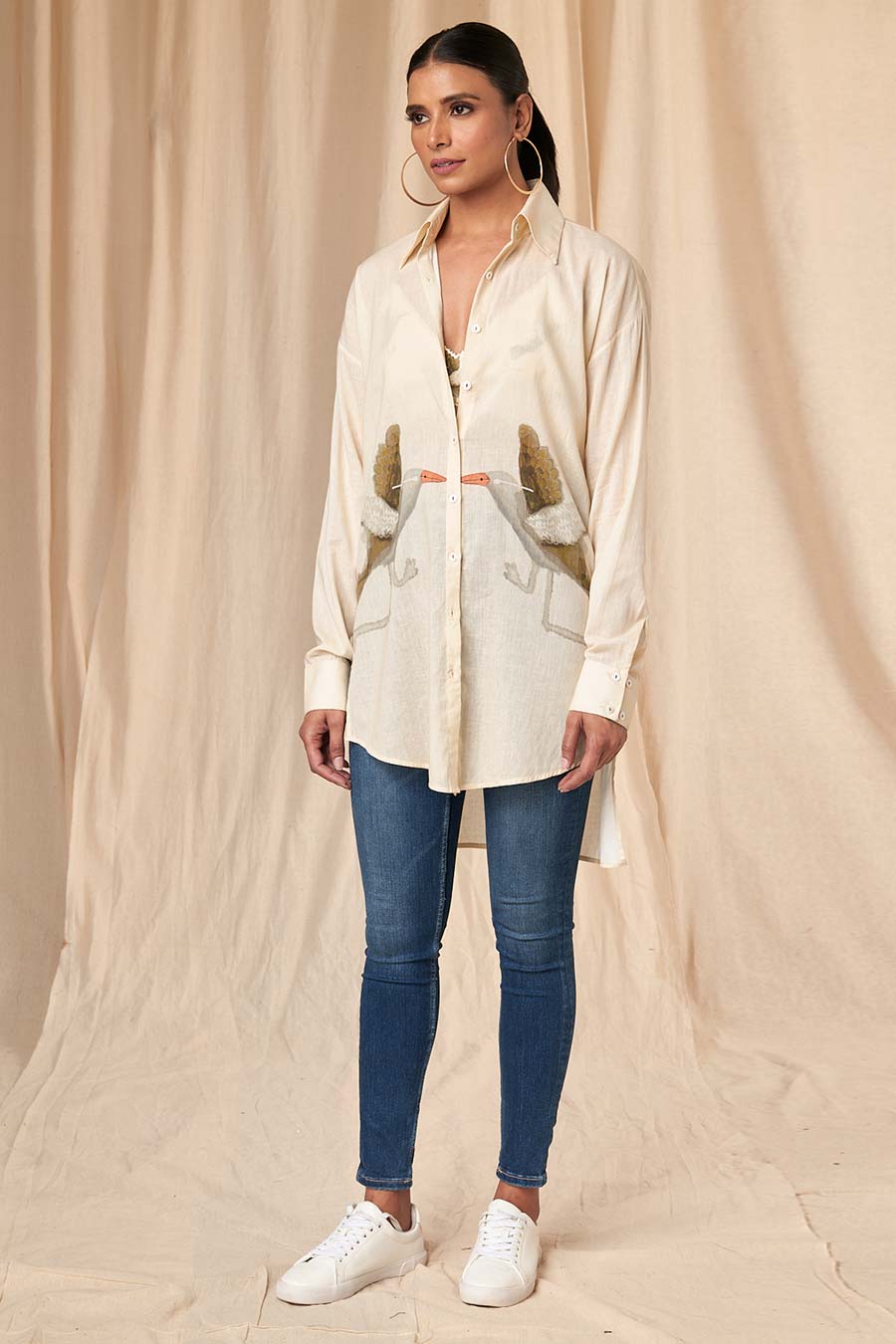 Ivory Gold Finch High-Low Shirt